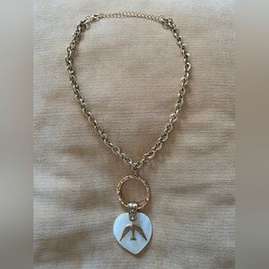 Vintage Paparazzi Gold Necklace with White Bird Pendant.